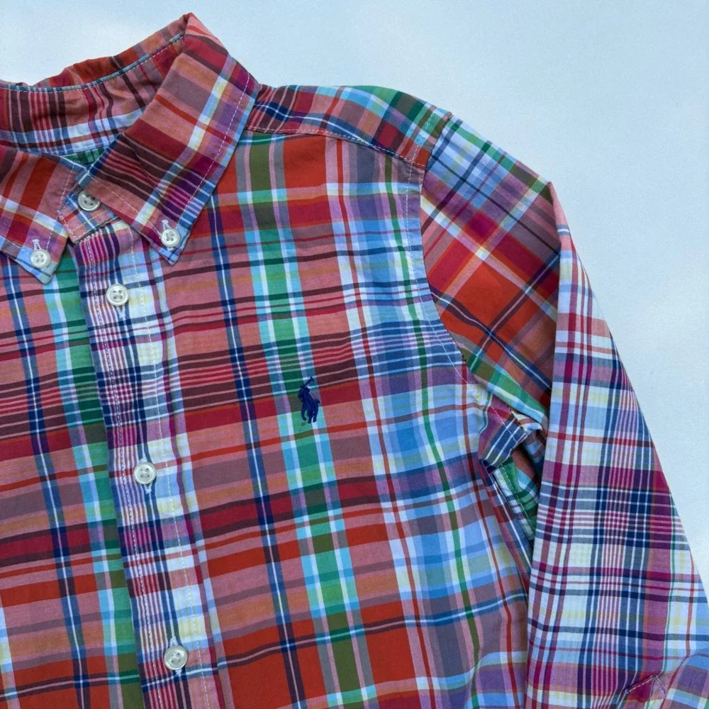 Ralph Lauren Boys Size 5 Multicolor Madras Plaid Button Down Shirt Long Sleeve